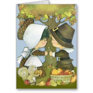 Cute Thanksgiving Pilgrim Wishes Cards