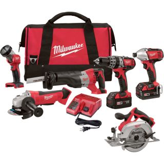 Milwaukee M18 Cordless Combo Kit — 6 Tools, Model# 2696-26  Combination Power Tool Kits
