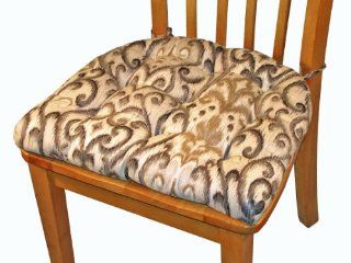 Dining Chair Pad with Ties   Trissino Ikat Charcoal & Platinum Scroll   Reversible, Latex Foam Fill, Tufted Cushion  