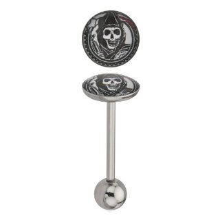 316L Surgical Steel Offically Licensed Sons of Anarchy Flat Head Grim Reaper Gunsickle Logo Barbell Tongue Ring Body Piercing Rings Jewelry