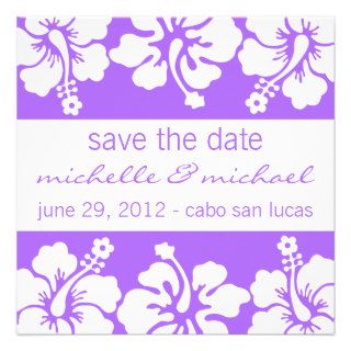 Save The Date (Purple Hibiscus Flowers) Custom Announcements
