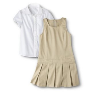 Cherokee Girls School Uniform Short Sleeve Blouse and Jumper Set   Khaki 6