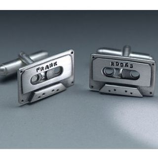 personalised silver cassette tape cufflinks by bug