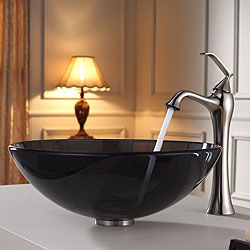 Kraus Bathroom Combo Set Clear Black Glass Sink/faucet Brushed Nickel