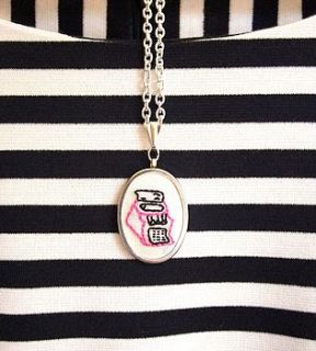 embroidered pink typewriter necklace by adventures and tea parties