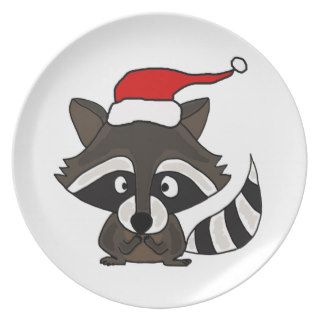 Funny Raccoon in Santa Hat Christmas Art Party Plates