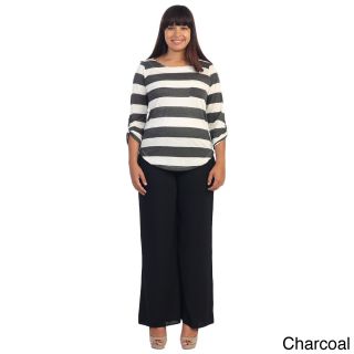 365 Apparel Womens Plus Size Striped Scoop Neck Top Grey Size 1X (14W  16W)
