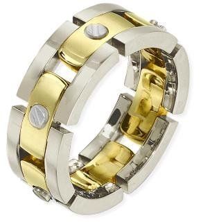 Designer 8.5mm 18 Karat Two Tone Gold Link Style Wedding Band Jewelry