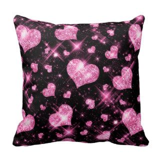 Faux Pink Glitter Hearts Pillow