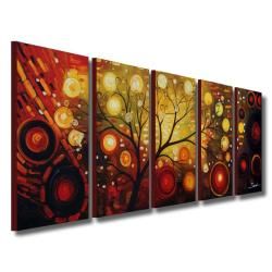 Hand Painted 'Life Tree and The Universe' Oil Paint 5 piece Canvas Art Set Canvas