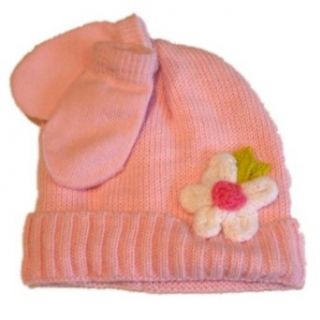 Faded Glory Infant Girls Pink Knit Hat Mittens White Flower Beanie Infant And Toddler Hats Clothing