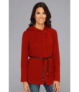 Jones New York Rib Sleeve Cardigan Coat w/ Button Womens Sweater (Red)