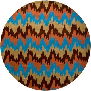 Mandara New Zealand Multi colored Wool Rug (79 Round)