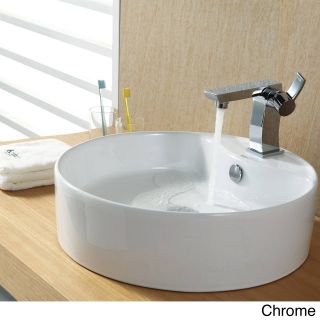 Kraus Bathroom Combo Set White Round Ceramic Sink/sonus Bas inch Faucet