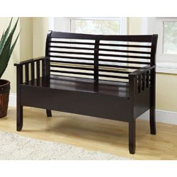 Cappuccino Solid Wood Slatted back Bench With Storage