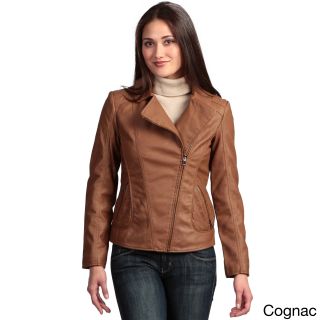 Collezione Italia Collezione Italia Womens Faux Leather Asymmetrical Zip Jacket Brown Size M (8  10)