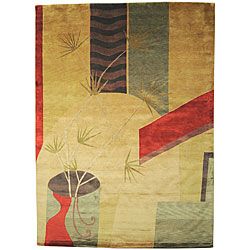 Hand knotted Contemporary Karur Beige Wool Abstract Rug (8x11)