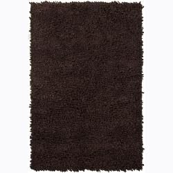 Handwoven Dark Brown Casual Mandara New Zealand Wool Shag Rug (9 X 13)