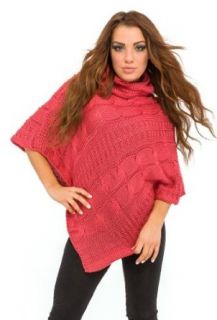 Glamour Empire Womens Knit Braided Turtle Polo Neck Poncho Cape Jumper Shawl 408 (US 6/8/10, Rust)