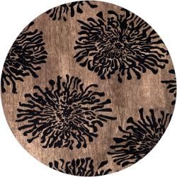 Hand tufted Contemporary Black Bostor New Zealand Wool Abstract Rug (8 Round)