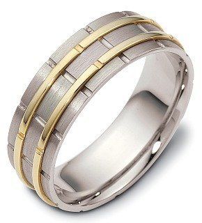 Custom 7mm Platinum and 18 Karat Gold Comfort Fit Wedding Band Ring Dora Rings Jewelry
