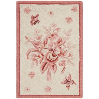 Hand hooked Garden Ivory/ Rose Wool Rug (18 X 26)