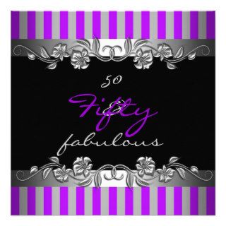 Purple Stripe 50 & Fabulous 50th Birthday Party Invitations