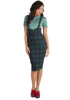 Not a Moment to Waist Skirt in Green Plaid  Mod Retro Vintage Skirts