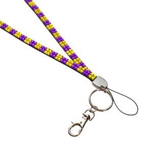 Checkered Purple Gold Rhinestone lanyard, ID badge Holder, Keychain  