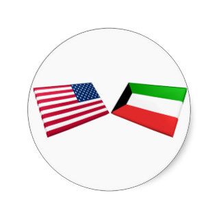 US & Kuwait Flags Round Stickers