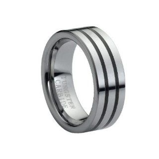 Tungsten Carbide High Polish with Thin Line Double Black Carbon Fiber Inlay 8mm Wedding Band Ring, 5 Size Jewelry