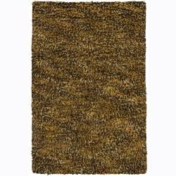 Handwoven Brown/gold/green Poras New Zealand Wool Shag Rug (79 Round)