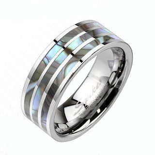 Tungsten Carbide Triple Shell Inlay Band Ring   Band Width 8mm   Sizes 9 13 Jewelry