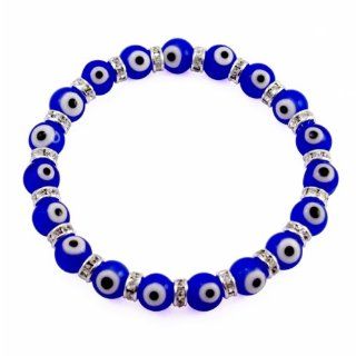 Evil Eye Bracelet CZ and Swarovski Crystals 8mm Beads Blue Jewelry