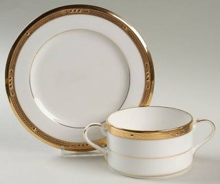 Noritake Chatelaine Gold Cream Soup Bowl & Bread Plate/Saucer Set, Fine China Di
