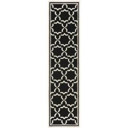 Handmade Transitional Moroccan Dhurrie Black And Ivory Wool Runner Rug (26 X 10)