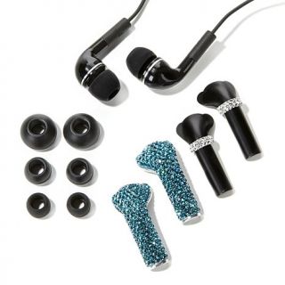 DEOS Black Earbud Headphone Set with Crystal Covers