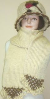 Hand Crocheted Acrylic Heavy Scarf Neck Warmer and Hat Suitable to Wear in Very Cold Weather for Women and Teens Clothing