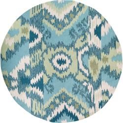 Hand hooked Danville Teal Rug (3 Round)