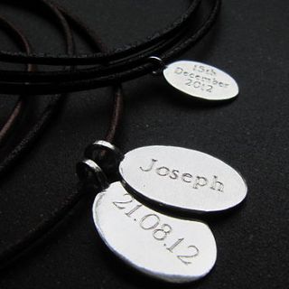 silver tag & leather cord necklace by gracie collins
