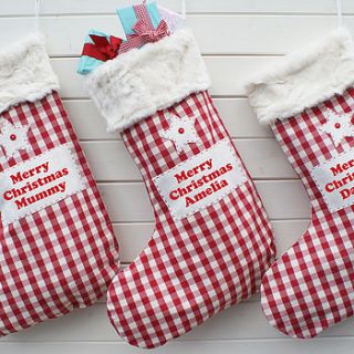 personalised gingham star christmas stocking by sparks living