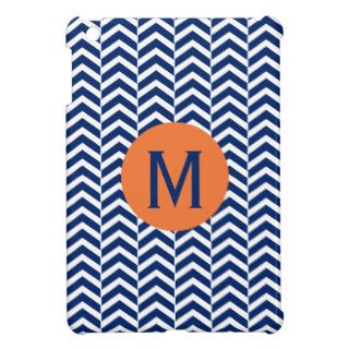 Monogram Royal Blue with Orange Chevron Pattern iPad Mini Case