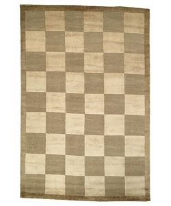 Hand knotted Checkers Green/ Beige Tibetan Wool Rug (6 X 9)