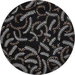 Hand knotted Mandara Black New Zealand Wool And Silk Rug (79 Round)