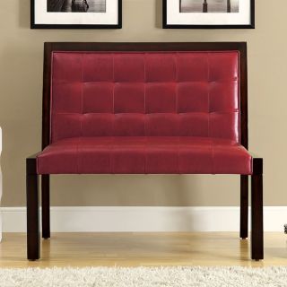 Burgundy Leather look Cappuccino Wood Bench
