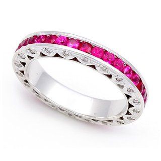 Platinum Pave set Diamond and Ruby Eternity Wedding Band Ring (G H/SI, 2/5 ct.) Juno Jewelry Jewelry