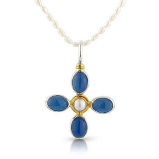 chalcedony and pearl daisy cross pendant by argent of london