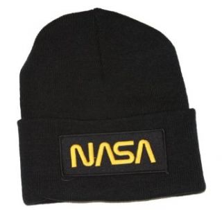 Delux 3D Patch Embroidery Black Cuff Beanie, Space NASA Gold Logo at  Mens Clothing store