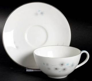 Royal Doulton Thistledown Flat Cup & Saucer Set, Fine China Dinnerware   Blue Fl