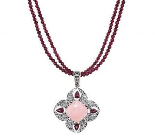 Artisan Crafted Sterling Pink Opal & Garnet Pendant w/ 18 Garnet Necklace —